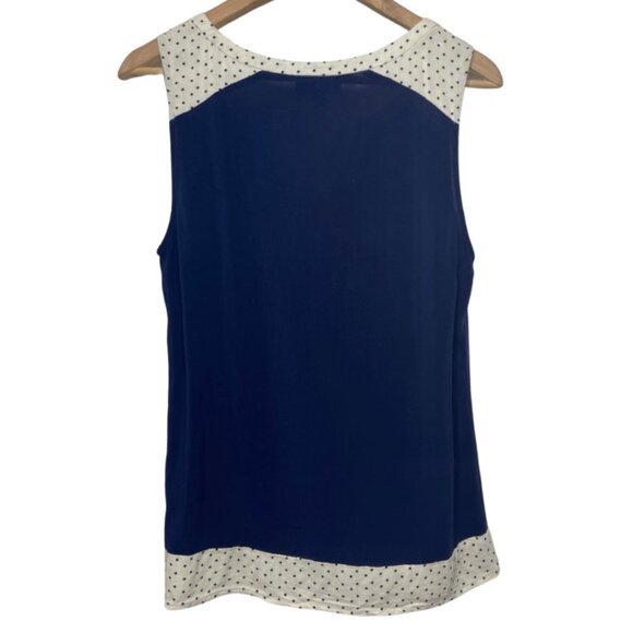 MODCLOTH | Women's Navy Blue V-Neck Tank Top with Polka Dot Trim | Size M - Picture 3 of 9
